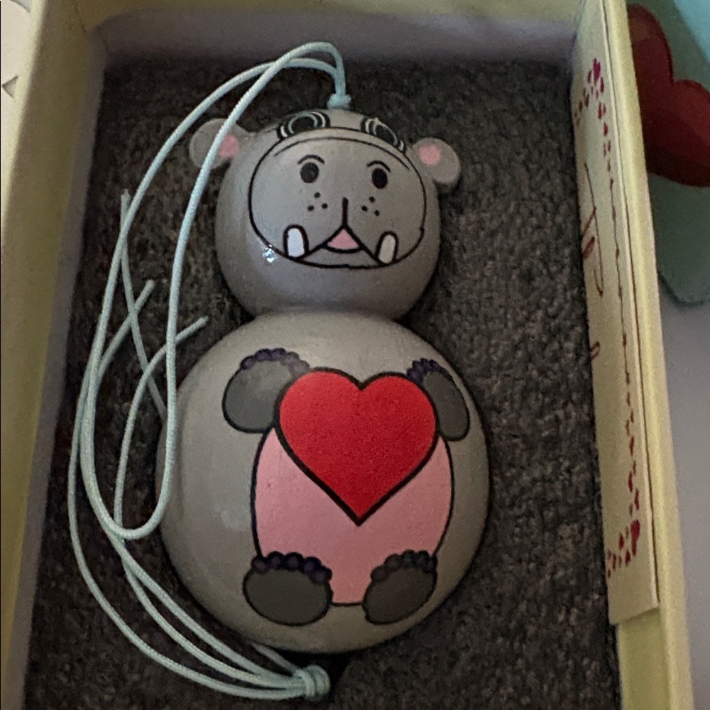 Wyn Wooden Hippo Keyring Bag Charm NIB